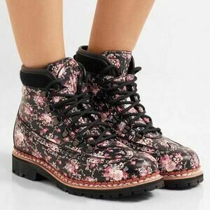 TABITHA SIMMONS Bexley Floral Print Leather Combat Boots Size 7.5